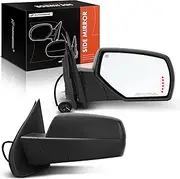 A-Premium Side View Door Towing Mirrors Compatible with Chevrolet Silverado GMC Sierra 1500 1500LD 2500 HD 3500 HD - Manual Folding Heated Black - with Power Glass Arrow Puddle Light - Pair Set