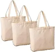 Poemtian 3-Pack Canvas Grocery Tote Bags, Large Canvas Tote, Heavy Duty, Machine Washable, Eco-Friendly for Grocery, Camping, Outdoor