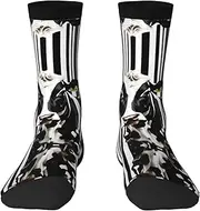 [pvinnk] Black White Milk Cow Print Adult Long Thick Socks Unisex Crew Socks For Men Womenfor Workouts Sports Socks