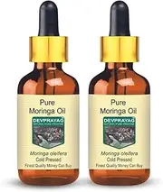 Devprayag Pure Moringa Oil (Moringa oleifera) with Glass Dropper Natural Therapeutic Grade Cold Pressed (Pack of Two) 100ml x 2 (6.76 oz)
