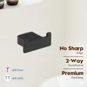 Decaura Matt Black Stainless Steel Double Robe Hooks Square Drill-free Bathroom