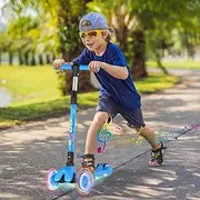 ADVWIN Kids Scooter Folding Scooter for Kids 4 Adjustable Height with Music Light Up Wheel Scooter Lean to Steer for Ages 3-12