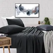 Elan Linen 100% Cotton Vintage Washed Queen Bed Sheet Set, Charcoal