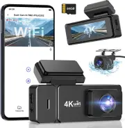 Dash Cam Front Rear, 4K+1080P Wifi Dual Dash Cam, with Free 64GB Card, Dash Came