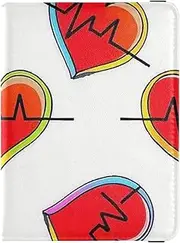 [Amooorous] Cartoon Love Electrocardiogram Red Leather decorative Passport Holder Cover Wallet Vaccine Case Protector Cover Passport Cover Waterproof, cartoon Love electrocardiogram red, 1 size