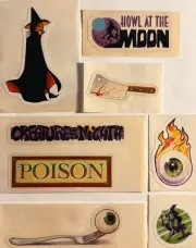 Vintage retro sticker pumpkin head witch werewolf eyeball poison howl moon knife