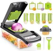 Vegetable Chopper B.C.Fine Food Mandoline Slicer Cutter Chopper and Grater 13 in 1 Vegetable Slicer Potato Onion Chopper Veggie Chopper Dicer with Container (Grey)
