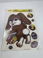 Vtg Color Clings Easter Bunny Happy Easter Window Clings Reusable Static 1988
