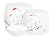12-pc Corelle Square SPLENDOR Dinnerware Set RED GRAY Scoll ROMANTIC Revival NEW