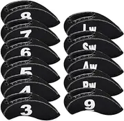 BIG TEETH Golf Iron Head Covers 11Pcs Neoprene Golf Club Protector Flexible with Window and Number Tag Multi Color