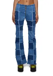 [dELiA*s by Dolls Kill] Raise The Vibration Patchwork Denim Flares