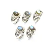 WHOLESALE 5PC 925 SOLID STERLING SILVER LABRADORITE RING LOT c188