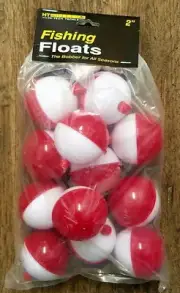 HI-TECH TACKLE 2" RED/WHITE FISHING FLOATS 12PK (PFF-2)
