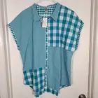 CJ Banks Button Blouse Women's XL Capped Sleeveless Top Teal Blue Summer NWT