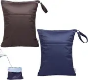 2Pcs Waterproof Wet Dry Bags,Reusable with Two Zippered Pockets,Baby Cloth Diape