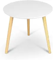 HelloFurniture Aura Round Wood Coffee Table White Small Side Tables Home Living Room 40x40x40cm