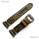 Green & Yellow Engraved Leather Band Strap for Fitbit Ionic GPS Smart Watch