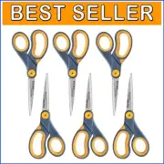 Heavy-Duty Titanium Coated Scissors - Blue/Gray, 8-Inch 6-Pack for Home & Office