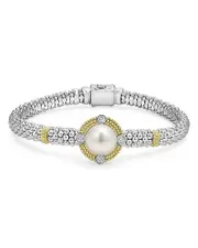 Lagos 18K Yellow Gold & Sterling Silver Luna Cultured Freshwater Pearl & Diamond Caviar Bead Bracelet