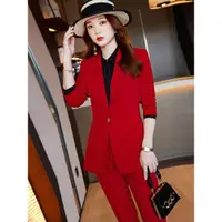 在飛比找ETMall東森購物網優惠-外套女紅色韓版長袖修身小西裝