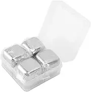 4 Stainless Steel Reusable Ice Cubes, Polished Beverage Cooling Stones for Whiskey, Cocktails and Office Use (4pcs Without Ice Tong)