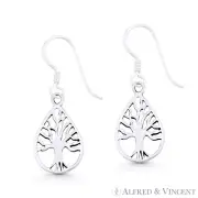 Tree-of-Life / Knowledge Etz Chaim Charm Sterling Silver Dangling Drop Earrings