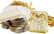 SING F LTD New Creative Gold Ribbon Wedding Favours Party Gift Candy Box 50pcs