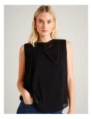 [Basque] Drape Neck Sleeveless Top in Black