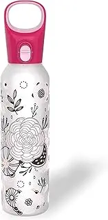 Pyrex 17.5-Oz Color Changing Glass Water Bottle with Silicone Coating, Leakproof and Textured Glass Reusable Water Bottle, Eco-Friendly, BPA-Free Silicone Coating, Floral Pink