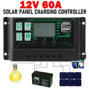 60A Solar Panel Charge Controller Regulator 12V/24V Dual USB Battery PWM Camping