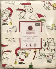 NEW Pottery Barn Kids Flannel Peanuts Full Sheet Set Holiday Christmas Snoopy