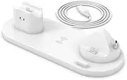 Gold,3 in 1 Foldable Wireless Charging Station, Travel Fast Wireless Charger Stand with Rotating Charging Base, for Apple/Samsung Multiple Devices, Apple Watch & Airpods Etc.
