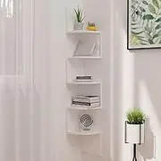 High Gloss White Wall Corner Shelf, 19x19x123 cm Engineered Wood, Floating Shelves for Living Room, Bedroom, and Office – Decorative Wall Bookshelf with 5 kg Load Capacity