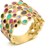 [JOI D'ART] Golden Ring Candy Colours | Designed by Joidart | Candy Colours Collection | Wide Ring Made of Gold-Plated Metal with 24 Carat Gold Plated | Multicoloured