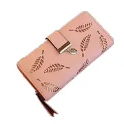 Women Wallet PU Leather Purse Female Long Wallet Gold Hollow Leaves Pouch Handbag For Women Coin Purse Card Holders Clutch