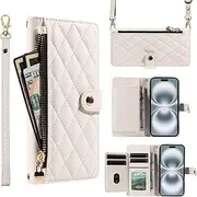 [HAOFUGUI] for Oppo A77 5G / Oppo A57 4G 2022 / A57E 4G Wallet Case, with [Card Holder] [Kickstand] [Zipper] [Crossbody Strap], Women Magnetic Button Flip Case Cover-White