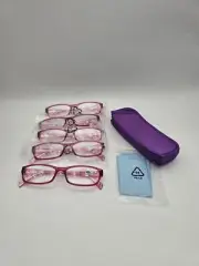 5 Pack Ladies Reading Glasses- Purple, Storage Cases +1.00