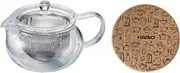 HARIO Glass CHJMN-45-T-CP Round Tea Teapot with Cork Mat, Practical Capacity, 15.9 fl oz (450 ml), Heat Resistant Glass, Large Tea Strainer, Microwave and Dishwasher Safe