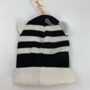 Cat & Jack Black White Striped Beanie Hat Kids One Size Ears New