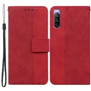 For Sony Xperia 10 Iii 5g Imprinted Geometry Pattern Design Leather Flip Cover Magnetic Closure Wallet Style Stand Case With Strap