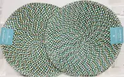Set of 2 Round Polypropylene Placemats (15") MULTICOLOR FRINGE SPIRAL STRIPES,LP