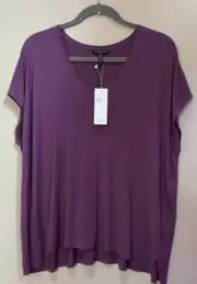 NWT Eileen Fisher Currant Fine Jersey Cap Sleeve Round Neck Box Top $128 1X