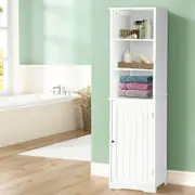 TOOLKISS Bathroom Cabinet Storage 160cm White – Tall Bathroom Mirror Cabinet with 5-Tier Storage, Eco-Friendly E1 MDF, Magnetic Door & Space-Saving Design for Bathroom, Kitchen, or Living Room