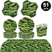 Camouflage Print Army Theme Party Tableware 10 Guest Pack Plates Cups Napkins Tablecloth