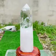 2.85lb Natural Clear Quartz Obelisk Crystal Point Tower Reiki Healing+Stand