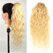 Beauty Blonde 613 Color Ponytail Human Hair Extensions Wrap Around Ponytail Drawstring Ponytail Brazilian 9A Body Wave Hair Accessories(14inch)