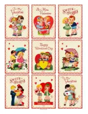 (9) Vintage Valentine's Day Kids Collage Glossy Stickers~Scrapbook~Labels~#55S