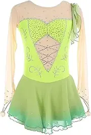 [Zagitova] Figure Skating Dress for Girls Shiny Rhinestone Graceful Patchwork Long Sleeve Back Competition Dance Dress
