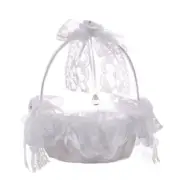 Wedding Flower Girl Baskets with Handle White Small Piece Lace Flower Basket