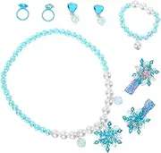 [Ipetboom] 1Set Jewelry Set Snowflake Necklace Earrings Ring and Bracelet Accessories for Safe Stylish and Comfortable for Daily Wear for Ages